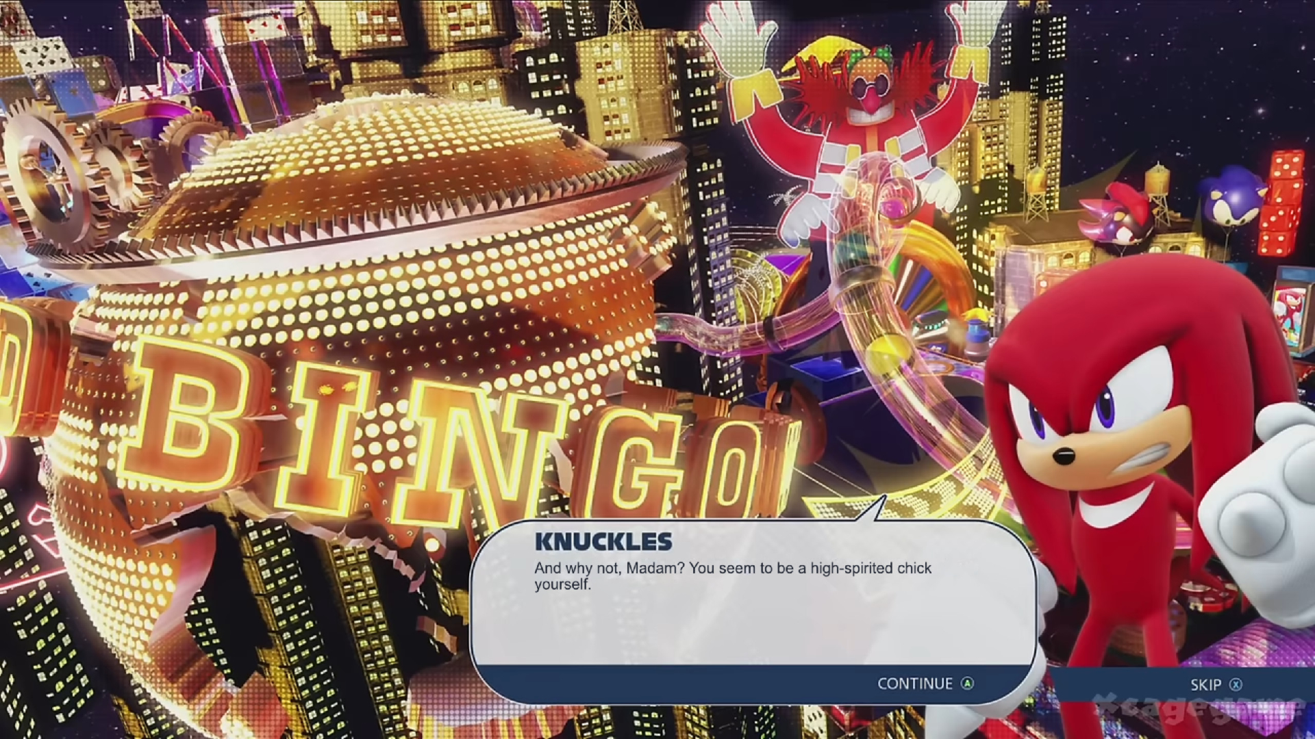 KNUCKLES: And why not, Madam? You seem to be a high-spirited chick yourself.