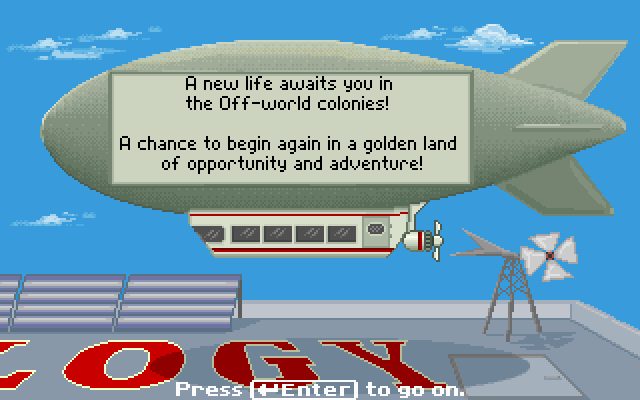 AIRSHIP: A new life awaits you in the Off-world colonies! A chance to begin again in a golden land of opportunity and adventure!