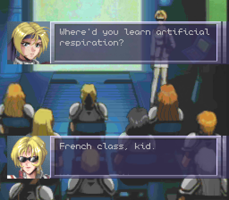 HARDY NEWLAND: Where'd you learn artificial respiration? JULIA RAYBURG: French class, kid.