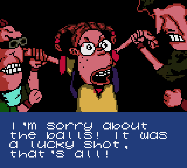 ELIZA THORNBERRY: I'm sorry about the balls! It was a lucky shot, that's all!