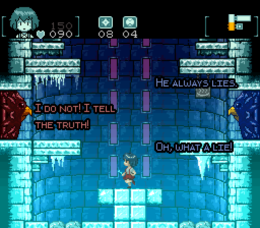 BLUE DOOR: He always lies. RED DOOR: I do not! I tell the truth! BLUE DOOR: Oh, what a lie!