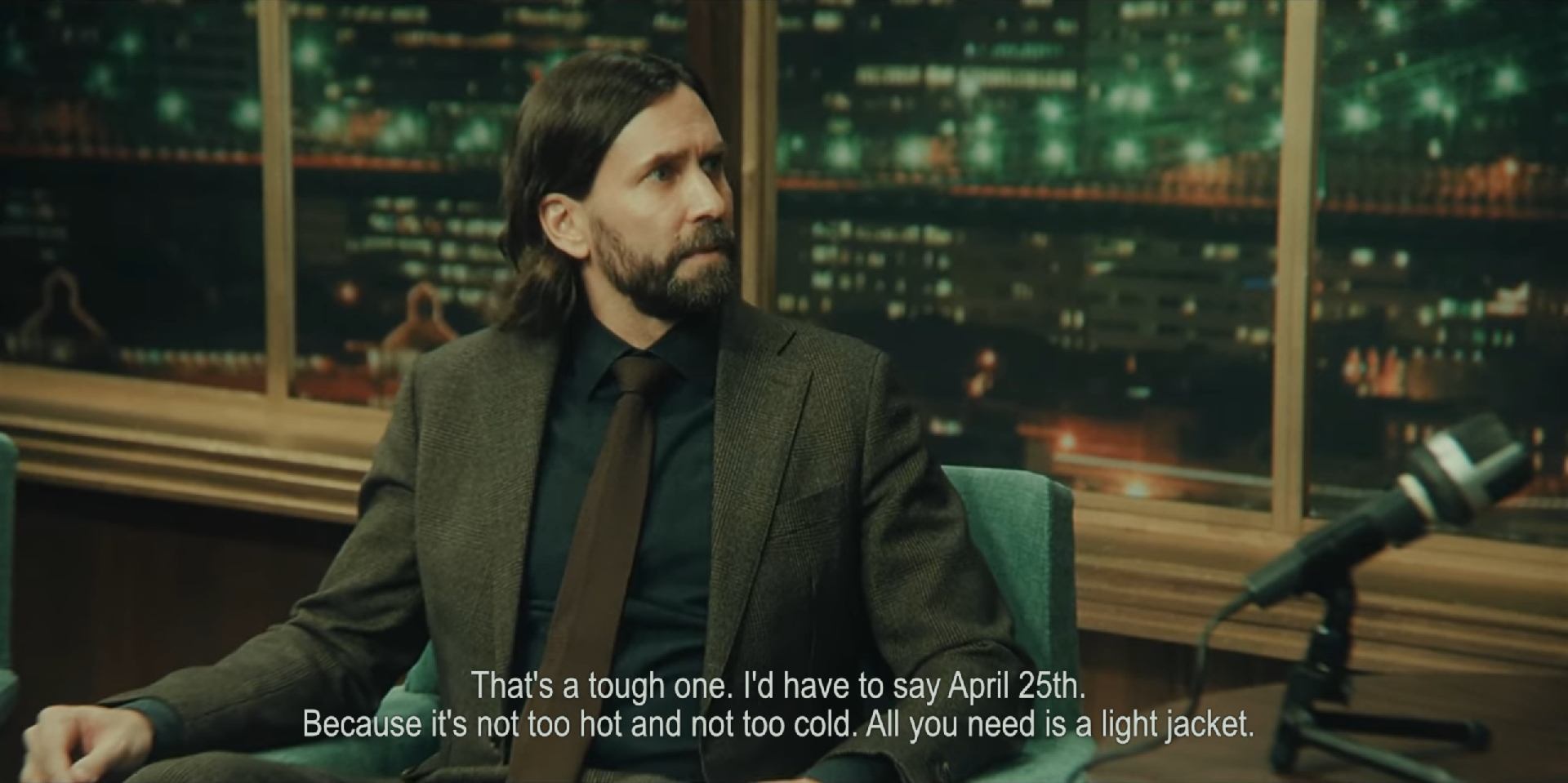 ALAN WAKE: That's a tough one. I'd have to say April 25th. Because it's not too hot and not too cold. All you need is a light jacket.
