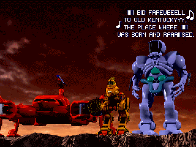 HUMANOID: (sings) I bid farewell to old Kentucky, the place where I was born and raised.