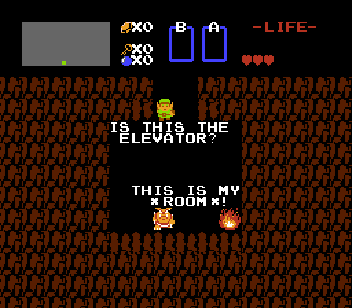LINK: Is this the elevator? MOBLIN: This is my ROOM!