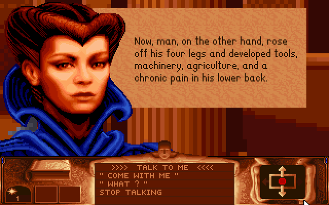 JESSICA: Now, man, on the other hand, rose off his four legs and developed tools, machinery, agriculture, and a chronic pain in his lower back.