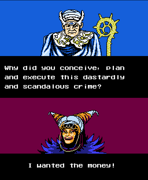 MYSTERIOUS SAGE BARZA: Why did you conceive, plan and execute this dastardly and scandalous crime? WITCH BANDORA/RITA REPULSA: I wanted the money!