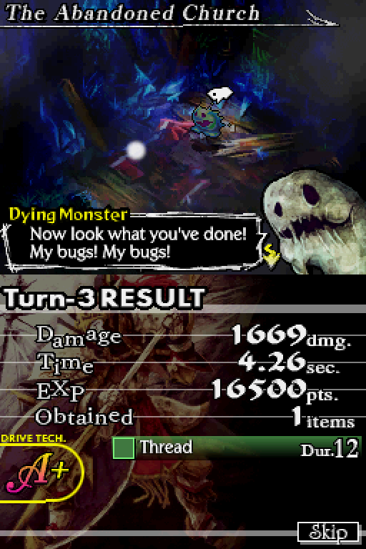 DYING MONSTER: Now look what you've done! My bugs! My bugs!