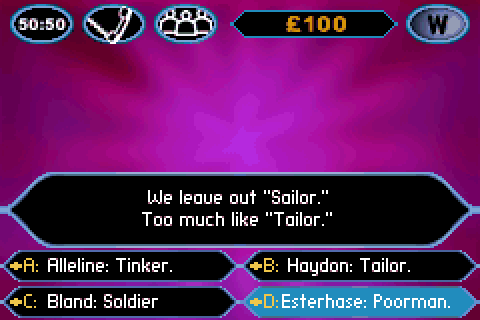 CONTROL: Alleline: Tinker. Haydon: Tailor. Bland: Soldier. We leave out 